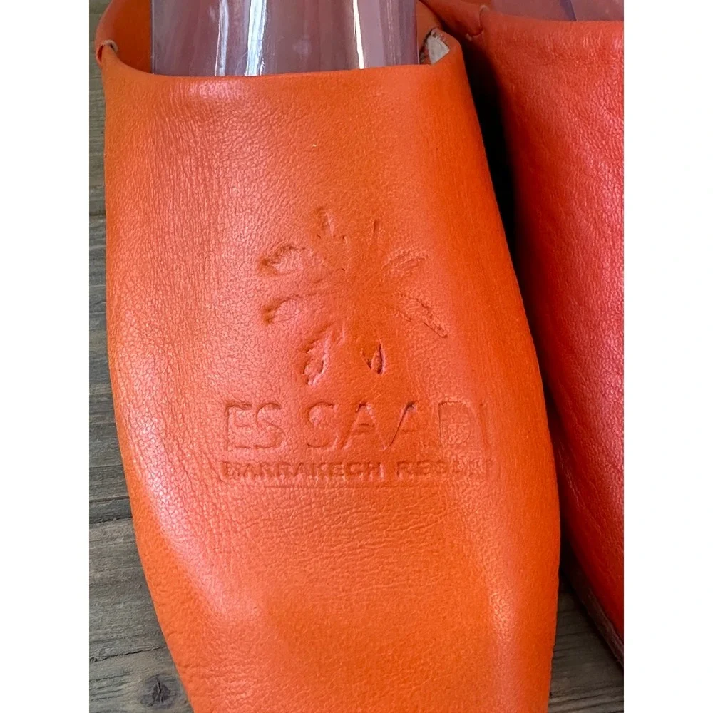 Es Saadi Moroccan Babouche Leather Mules Slides Mens 8 Orange Excellent